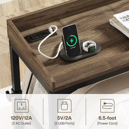 Height Adjustable Overbed Table with Wheels, Queen Size Over Bed Desk with Adjustable, Mobile Laptop Cart Computer Desk