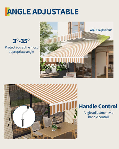 Retractable Waterproof Patio Dining Set Awning Manual Crank Heavy Duty Aluminum Frame Sun Shade for Deck Porch Balcony