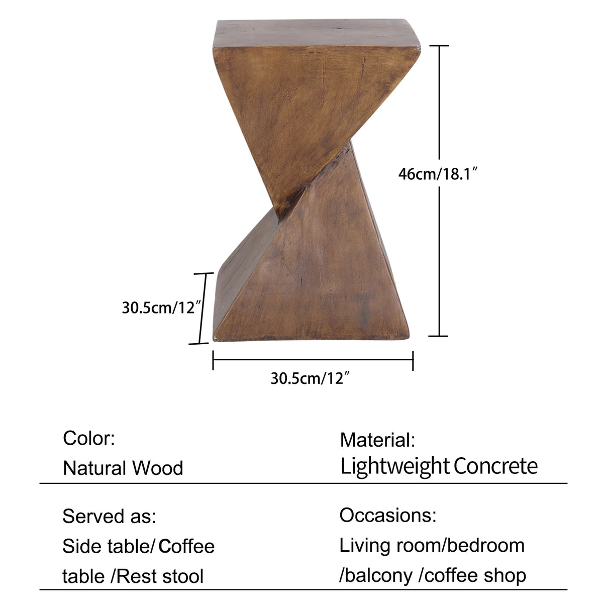 Modern Geometric Lightweight Concrete Accent Side Table for Home