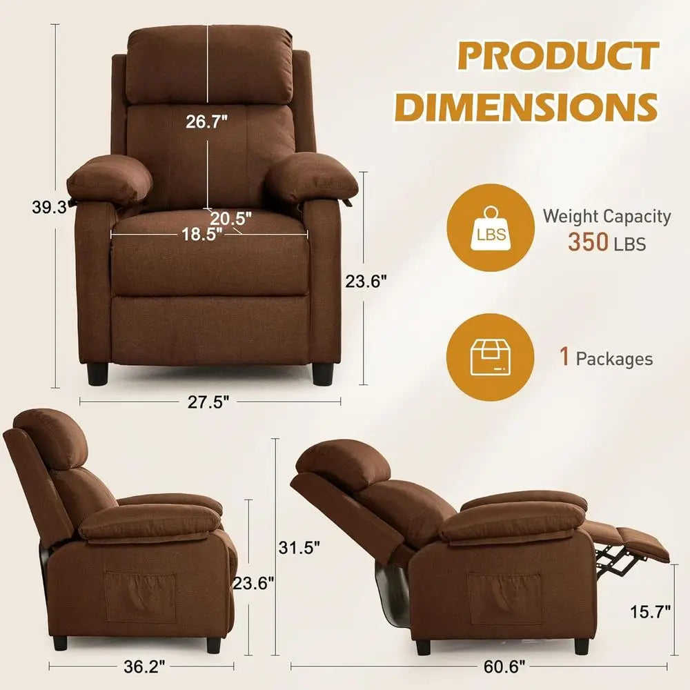 Padded Deep Seat Recliner Chair for Reading and Small Spaces