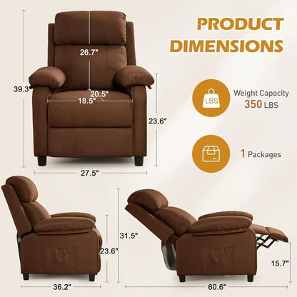 Padded Deep Seat Recliner Chair for Reading and Small Spaces