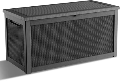 320 Gallon Waterproof Outdoor Storage Box, UV Resistant Resin Deck Box with Hydraulic Rod for Reinforced Stability, Perfect=