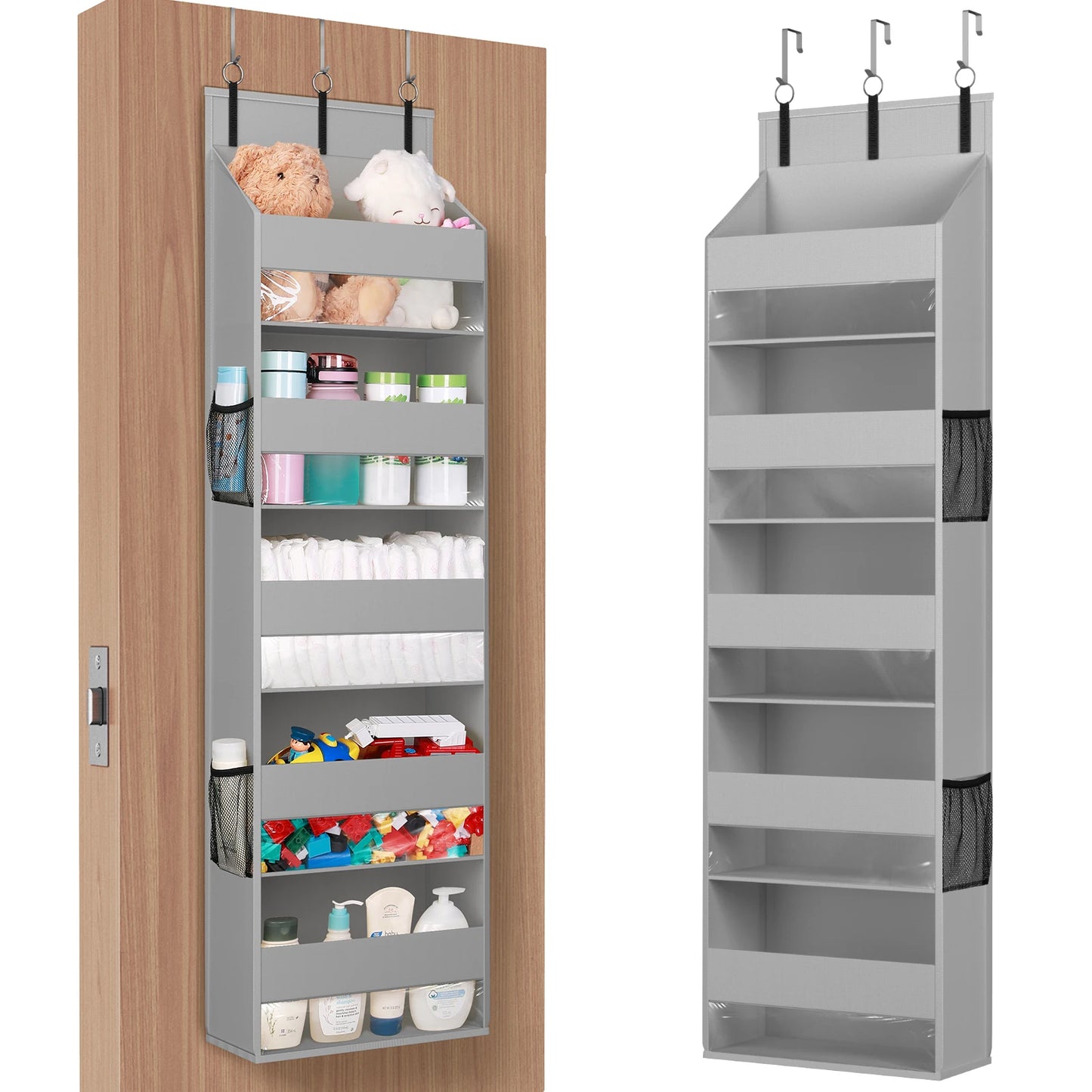 Over the Door Organizer, 5 Shelf Clear Window Hanging Storage with 4 Mesh Side Pockets, Anti Tilt 40 lbs Load Behind Door