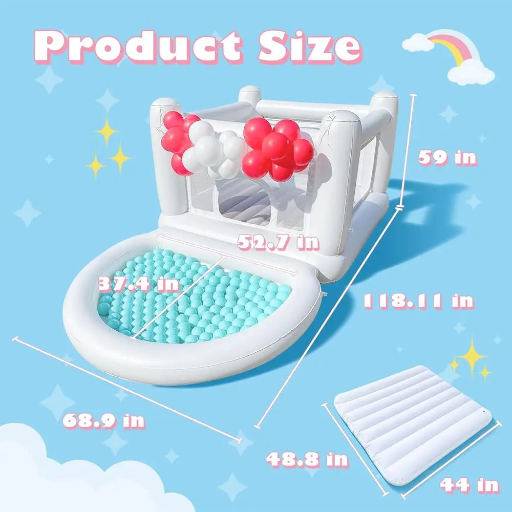 White Bounce House, Bounce House for Kids 3-6 with Ball Pit Pool, Toddler Mini Bounce House, Indoor Outdoor Iatable Bounce House
