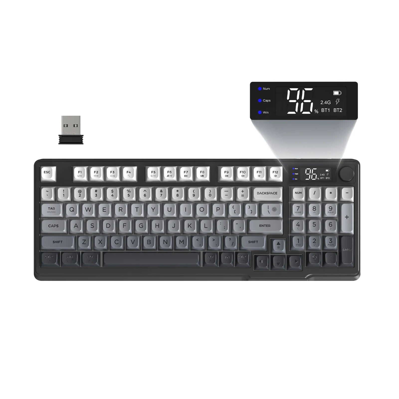 ZIYOU LANG Wireless Gaming Keyboard with Display Screen &amp; Knob, Bluetooth/2.4GHz Quiet Membrane Keyboard, 3000mAh Rechargeable