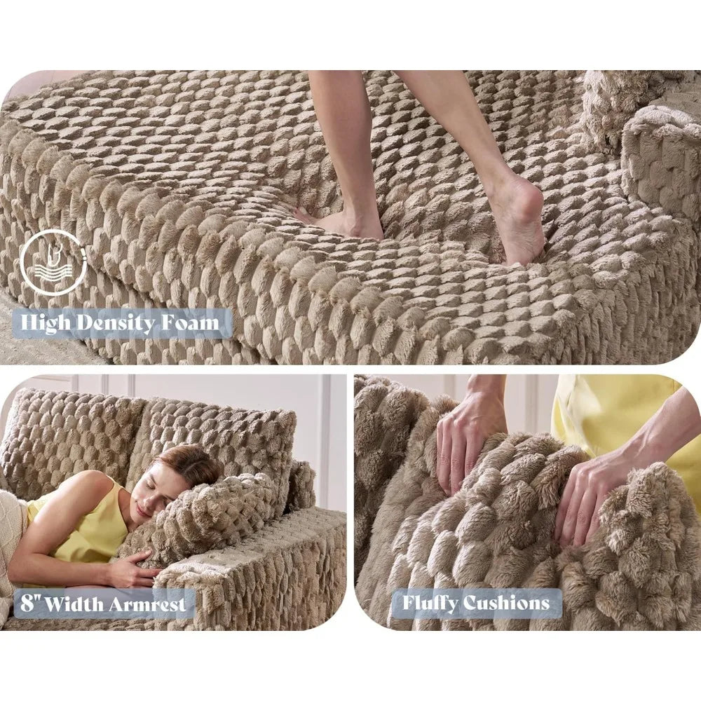 53 Inch Upholstered Chaise Lounge, Plush Sleeper Chair with Throw Pillows and Armrests, Sofa Bed Indoor for Living Room, Brown