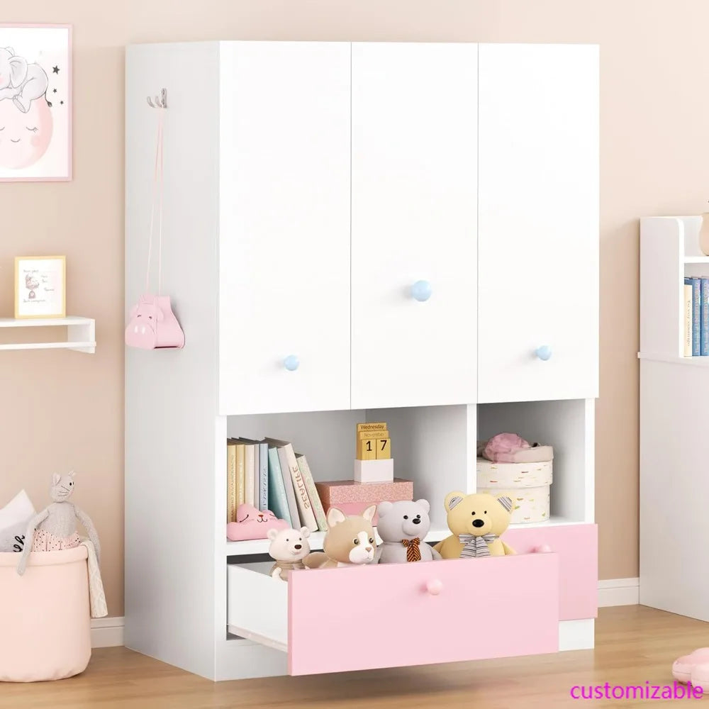 XMSJ Freestanding Wardrobe With Adjustable Shelves And Drawers