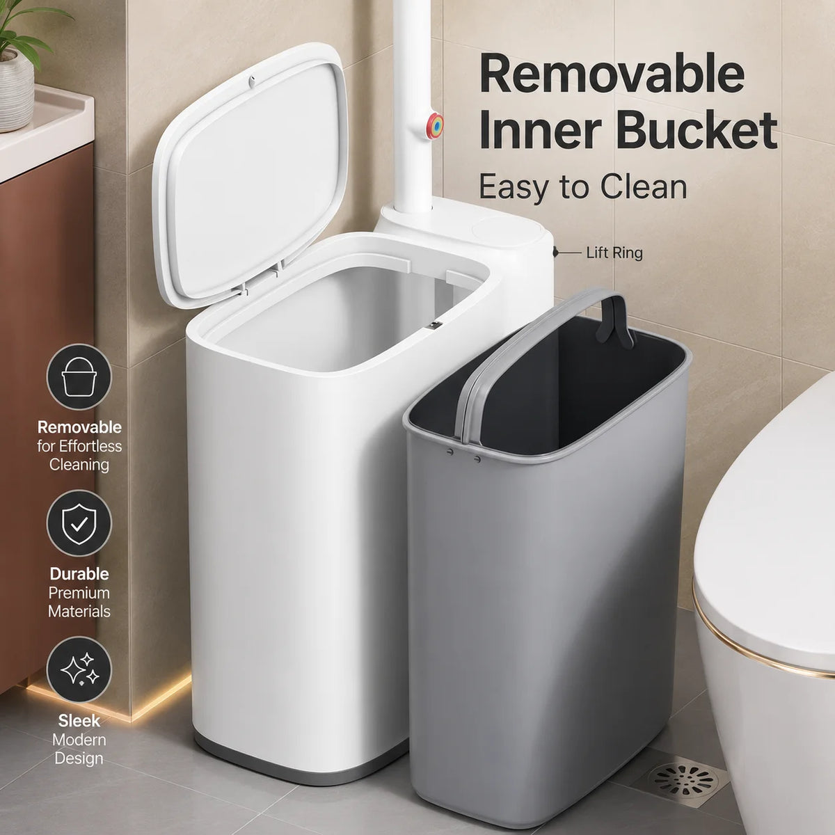 Joybos Trash Can And Toilet Brush Set, Bathroom Trash Can With 14 Disposable Toilet Brush, Includes Cleaning Brush Head, Toilet Brush Cleaner, Storage Bins With Lids, Narrow Design, Bathroom And Apartment Supplies, Halloween