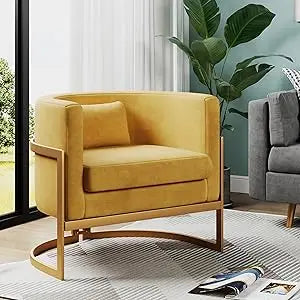 Upholstered Velvet Accent Chair Barrel Chairs Modern Living Room Armchair, Mid Century Lounge Chairs Sofa Tub Bucket Club Chair