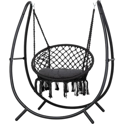Hammock Swing with Stand Included, Outdoor Hanging Swing Chair with Stand and Removable Seat Cushion, Max 400 Lbs, Dark Gre