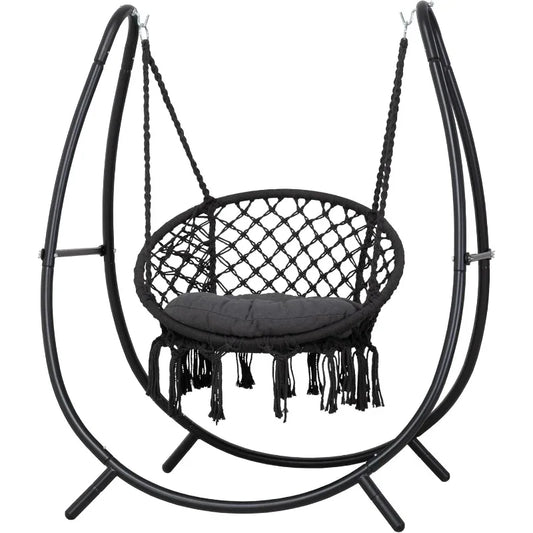 Hammock Swing with Stand Included, Outdoor Hanging Swing Chair with Stand and Removable Seat Cushion, Max 400 Lbs, Dark Gre