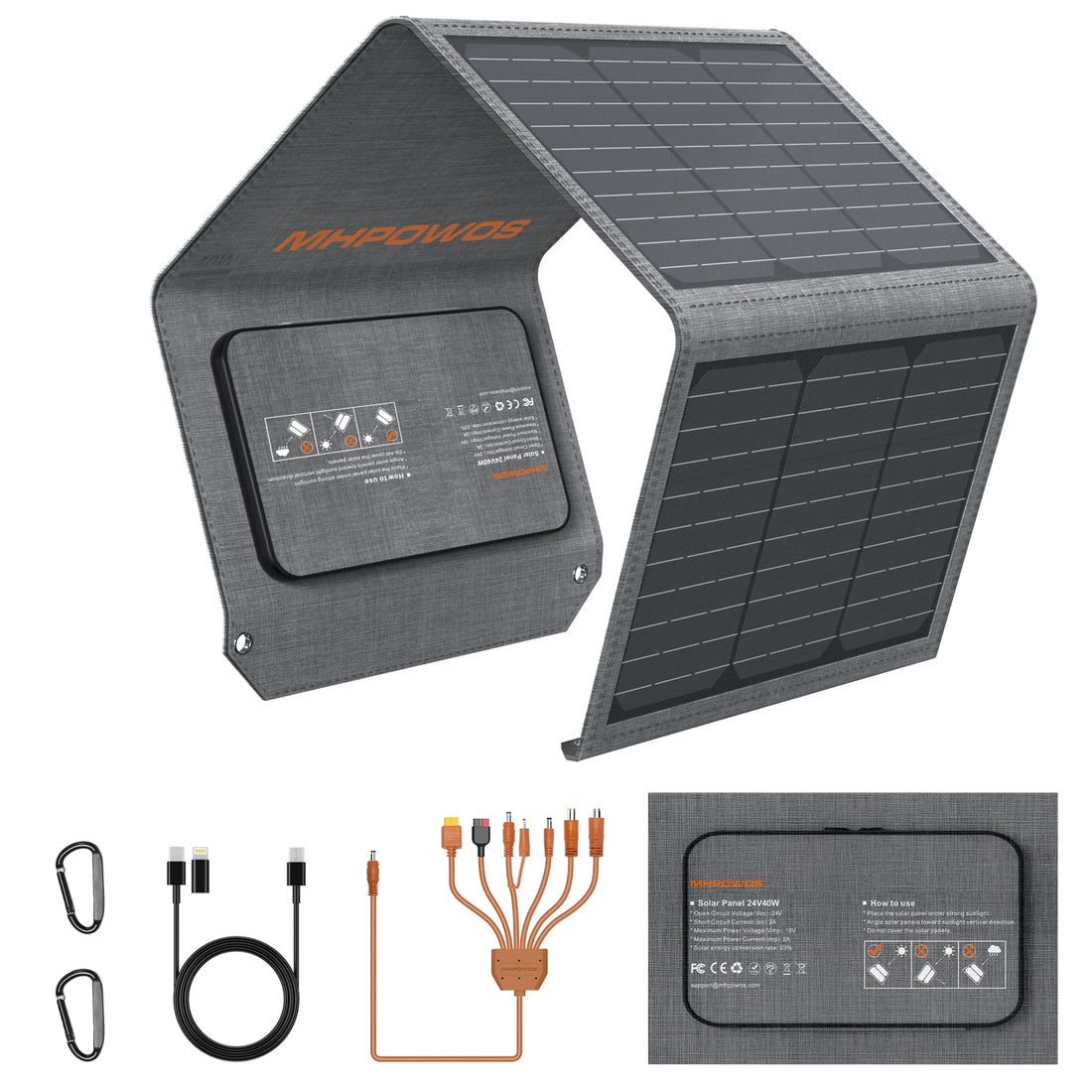 MHPOWOS 40W Portable Solar Panel Charger with Triple Output (USB-C/USB-A/DC), 23% High-Efficiency for Camping Phone Power Bank