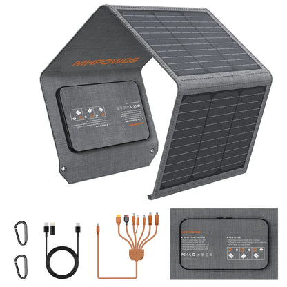 MHPOWOS 40W Portable Solar Panel Charger with Triple Output (USB-C/USB-A/DC), 23% High-Efficiency for Camping Phone Power Bank