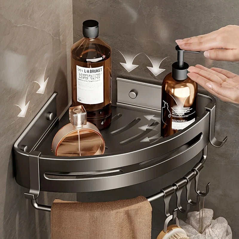 Corner Shower Caddy Suction Cup Shower Shelf Corner No Drilling Bathroom Shower Organizer Storage Rack Adhesive with Towel Bar