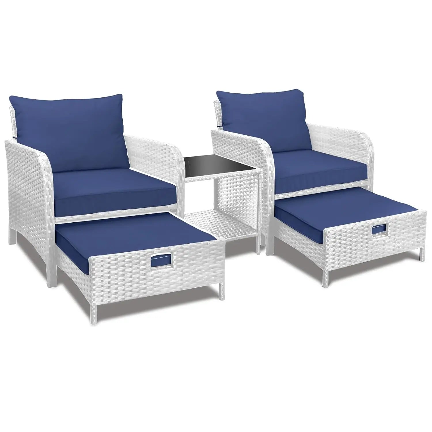 Balcony Furniture 5 Piece Patio Conversation Set, PE Wicker Rattan Outdoor Lounge Chairs with Soft Cushions 2, Customized
