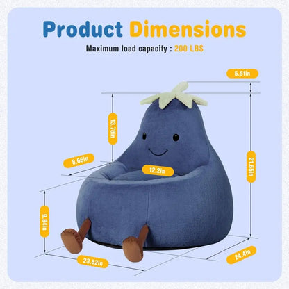 Bean Bag Chair for Kids, Toddler Reading Comfy Sofa with Washable Soft Faux Rabbit Plush Cover, Kids Eggplant Bean Bag Chair fo