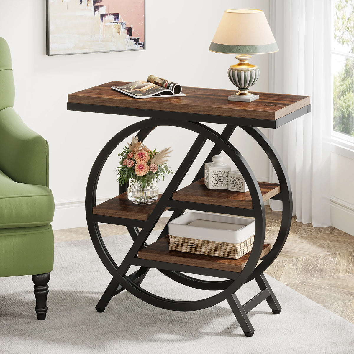 Tribesigns Industrial Narrow End Table With Three Storage Shelves
