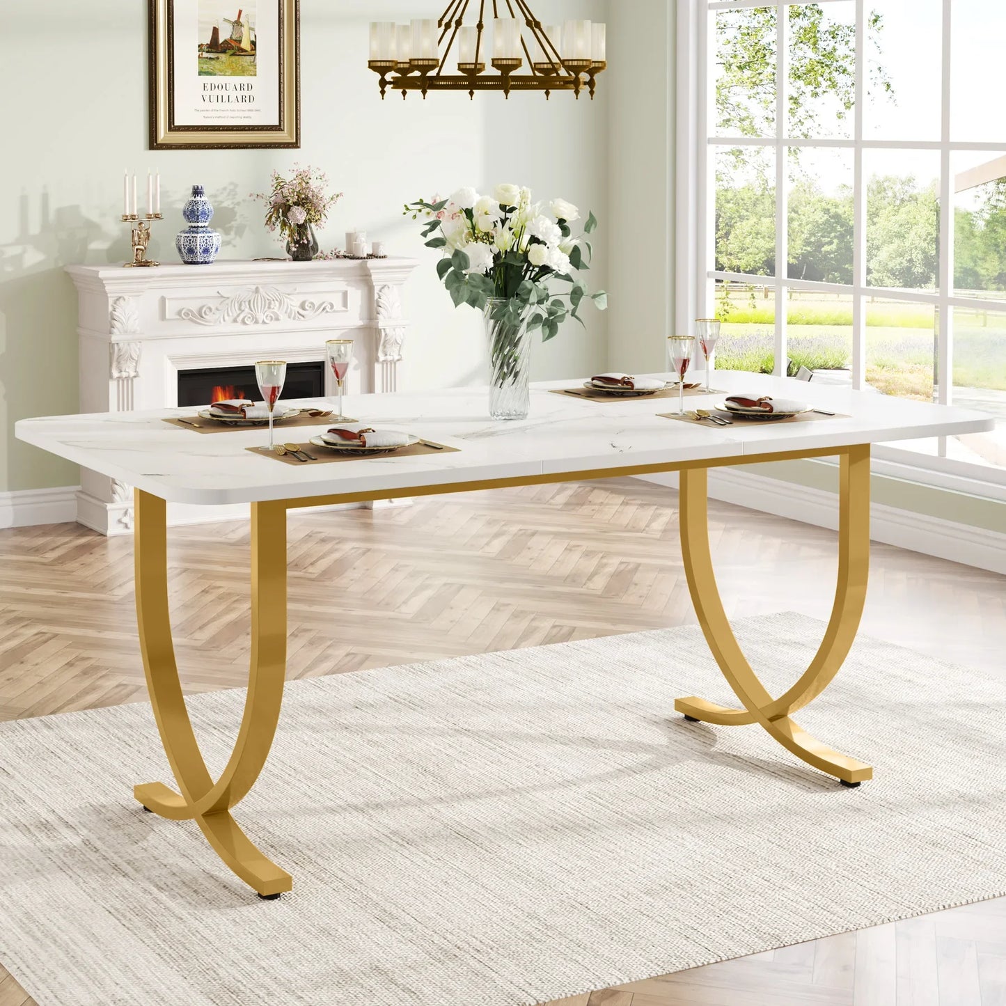 Tribesigns Modern Dining Table With Faux Marble Top For Kitchen Dining Room Solid Wood Base