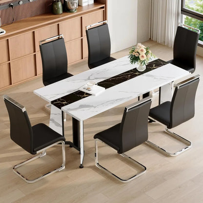 Dining Table Set for 6,White Marble 71&