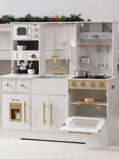 Robud Modern Wooden Play Kitchen Durable Construction with Realistic Accessories Unique Role Play Birthday Gift for Toddlers 3+