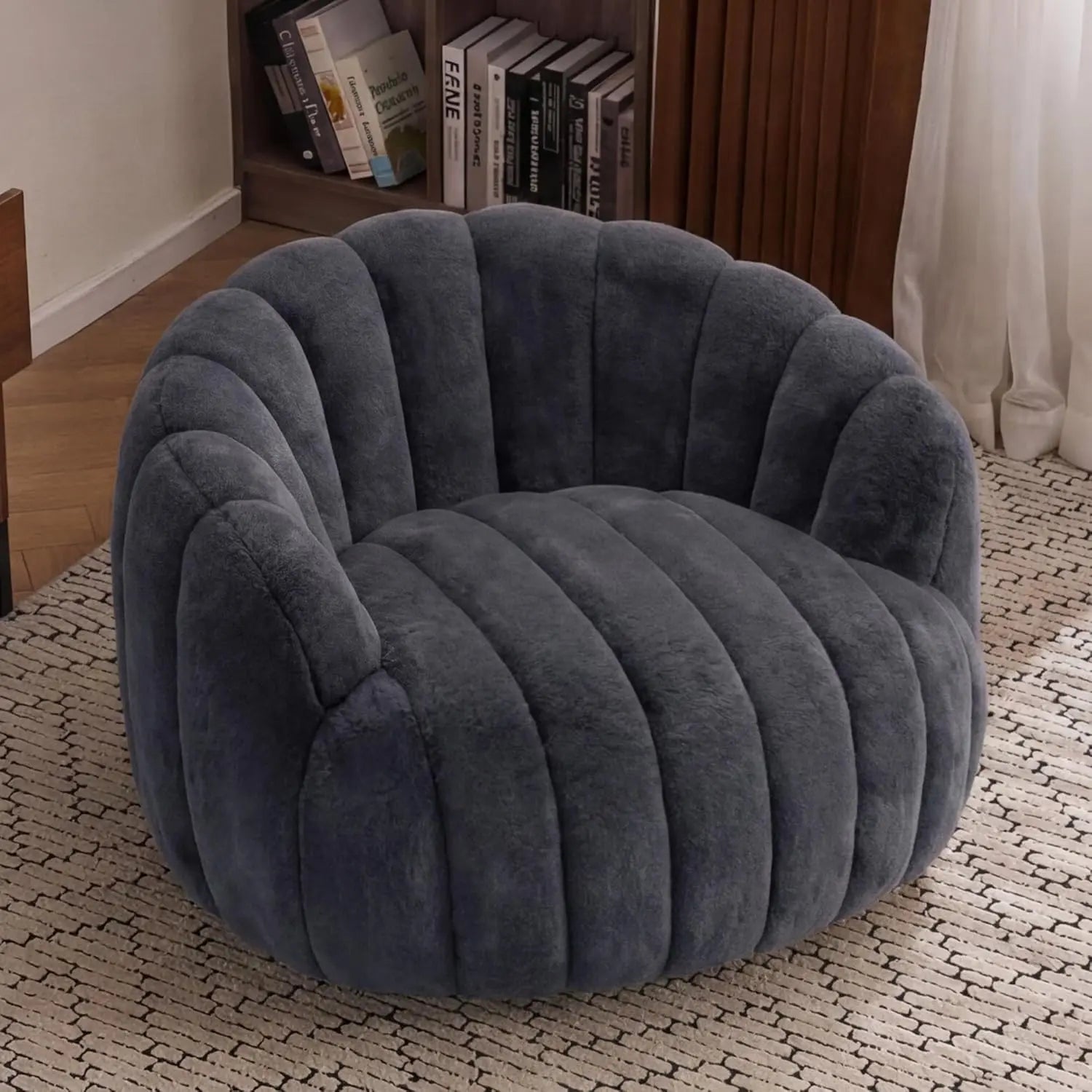 Pumpkin-Shaped Bean Bag Chair Ultra Soft Faux Fur Comfy Lounge Sofa Bedroom Living Game Room Beige,Customized