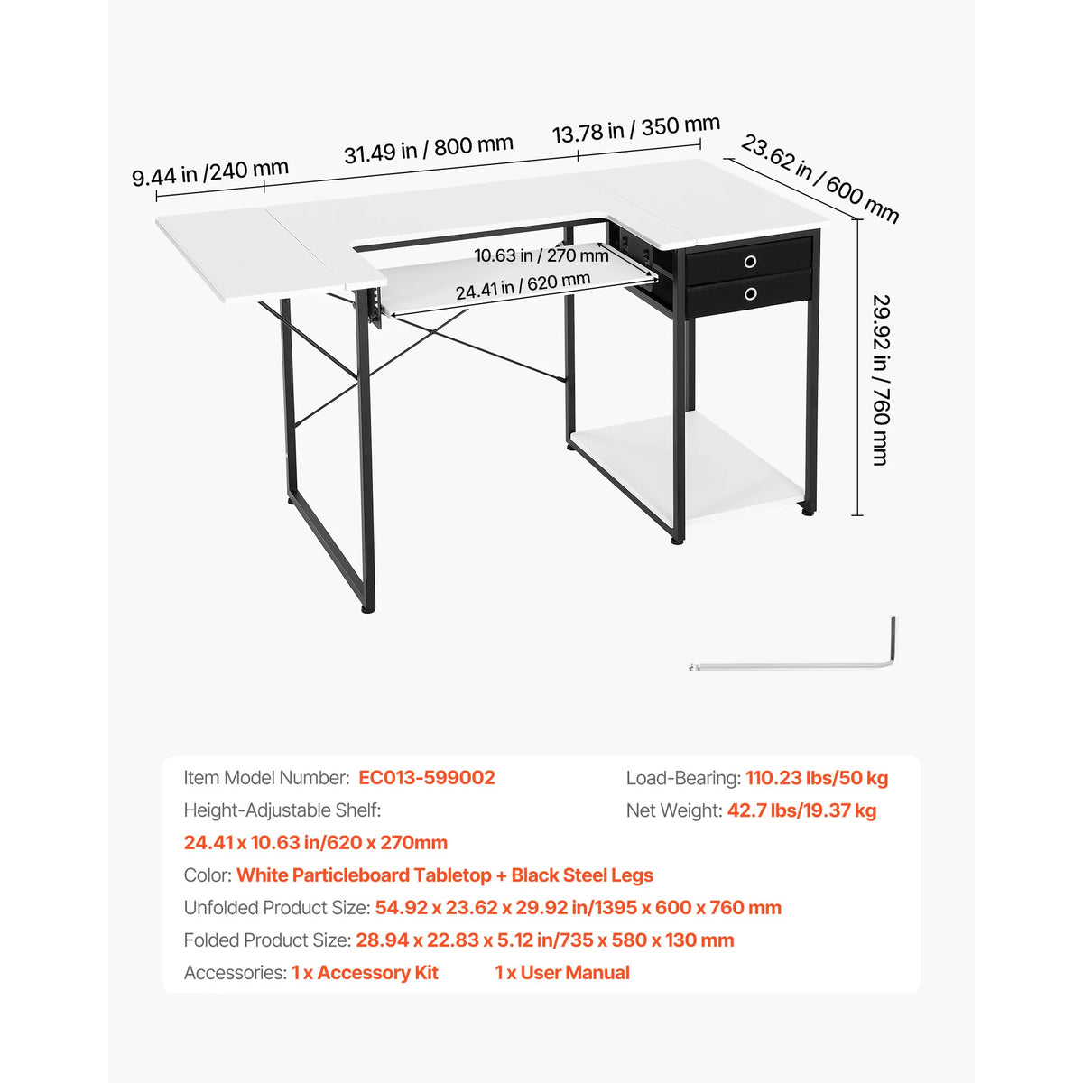 SucceBuy Folding Sewing Table With Cabinet And Charging Station For Home