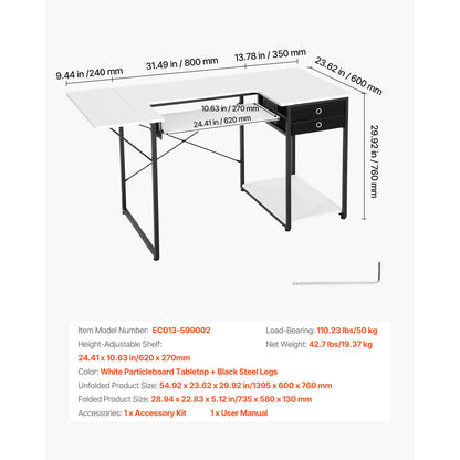 SucceBuy Folding Sewing Table With Cabinet And Charging Station For Home