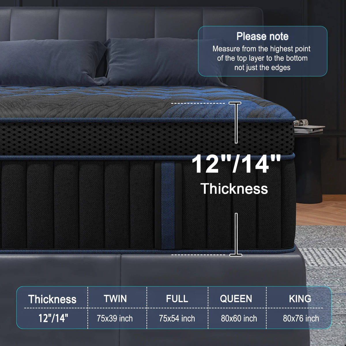 14"Gel Memory Foam Hybrid Pocket Spring Mattress Twin Full Queen King Bed Mattress In A Box, Medium Firm Motion Isolation