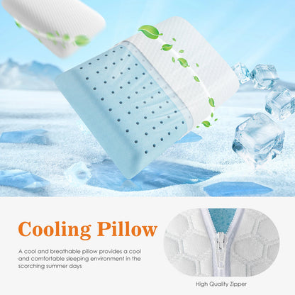 JHK 2-pieces Memory Foam Pillows Standard Size Neck Pillow Ventilated Cooling Bed Pillow with Removable Washable Cover Comfort