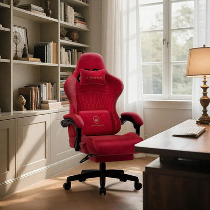 Gaming Chair with Built-in Speakers &amp; Bluetooth, Ergonomic Reclining Design with Footrest for Adults - Red Velvet