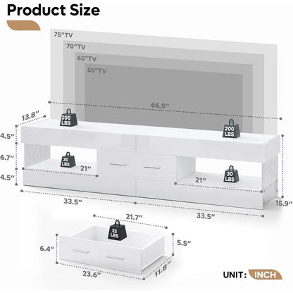 Modern High Gloss LED TV Stand With Stone Edge Storage