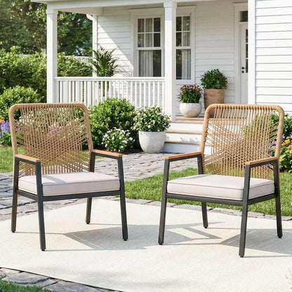 Outdoor Wicker Patio Chairs with Removable Cushions for Garden