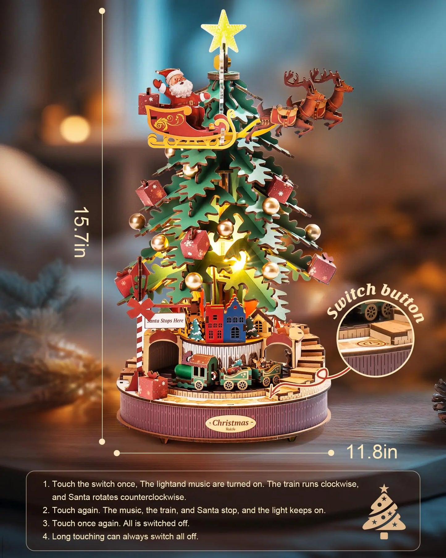Robotime Christmas Melody Tree Wooden Music Box Puzzle