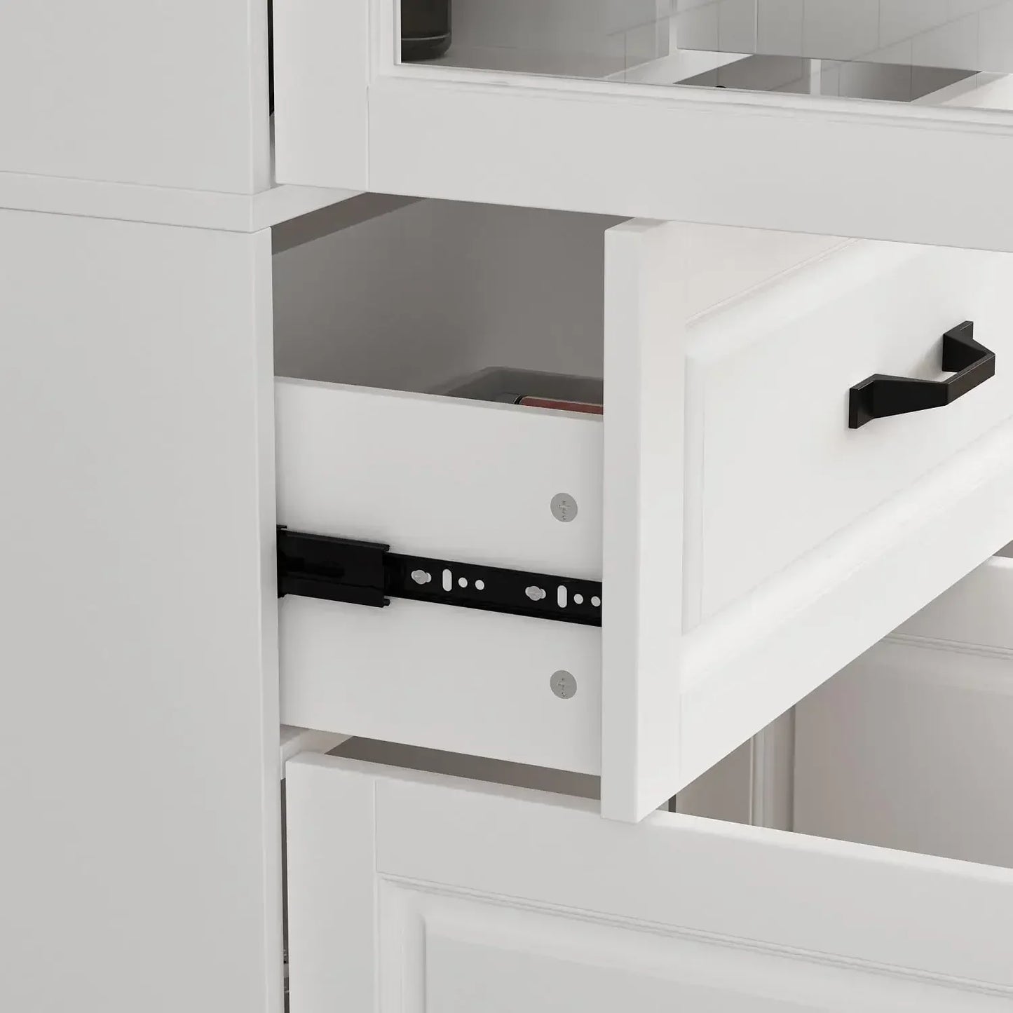 Customizable-Tall Bookshelf With Glass Doors & Drawers, 2 Piece Large Storage Cabinet Set, Home Office Bookcase With Doors, Glas