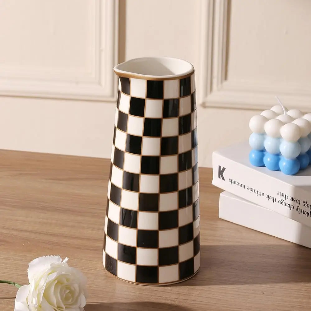 Checker Porcelain Flower Vase Home Decor Set of 2 with 5.5&