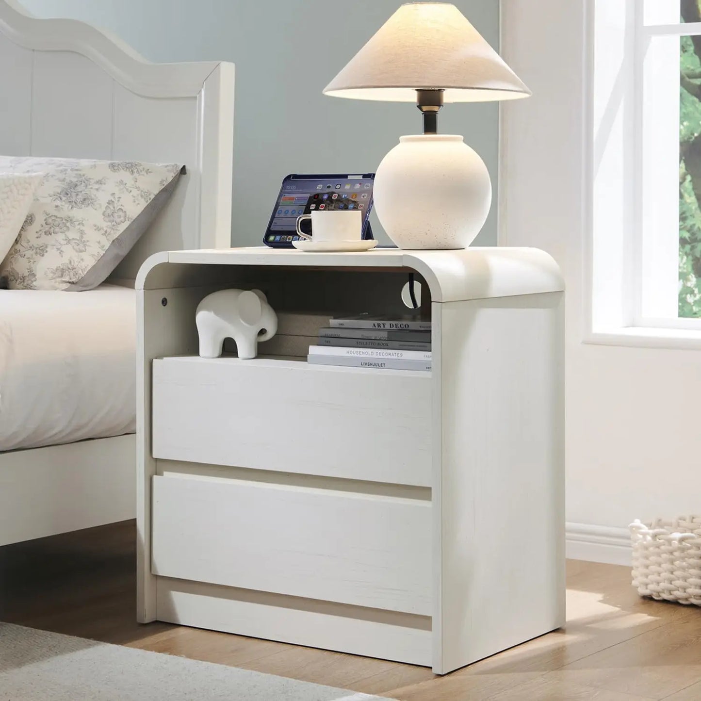 GYROOR Modern Nightstand With Charging Station And Storage Drawers