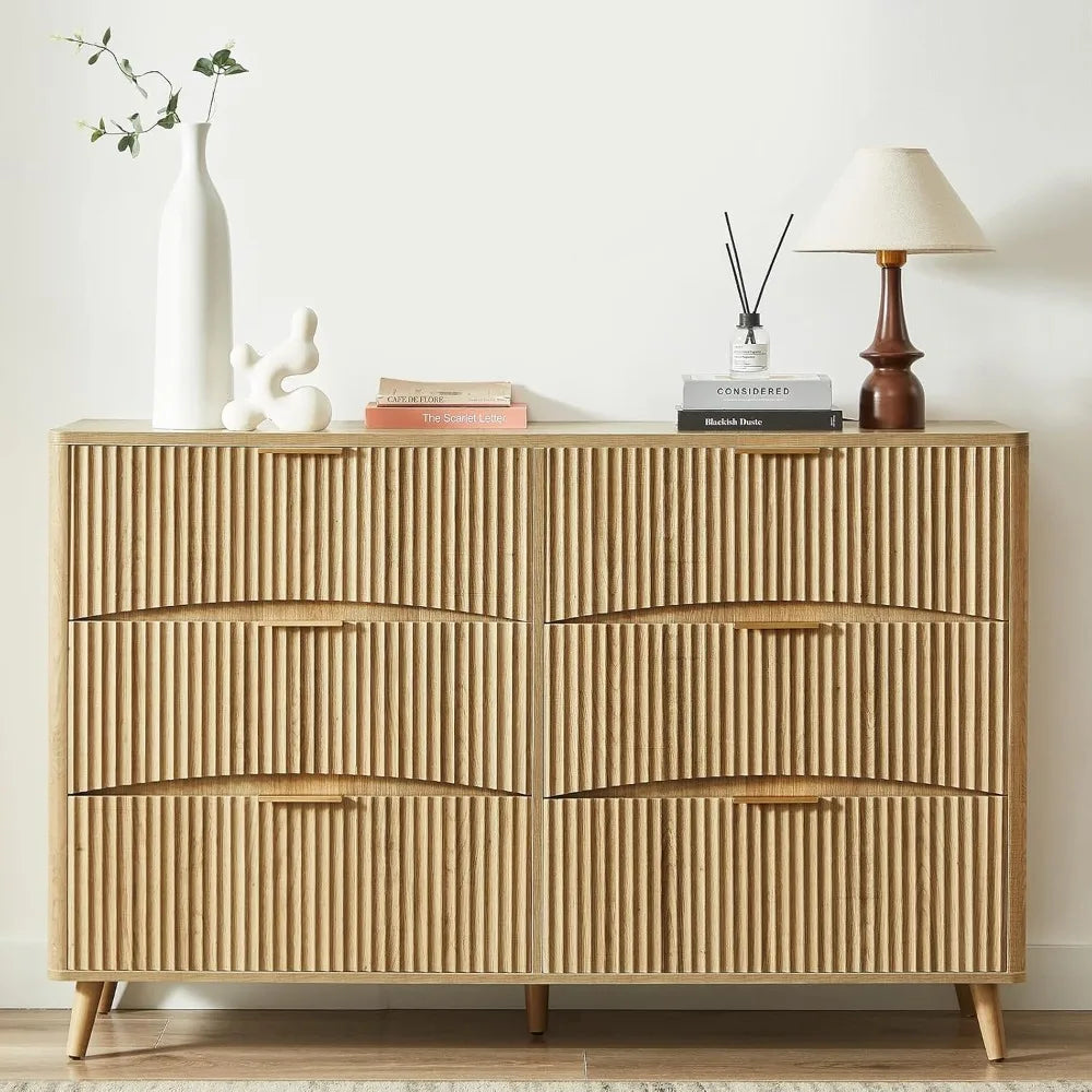 High Concerned Mid Century Modern 6 Drawer Dresser With Waveform Panels