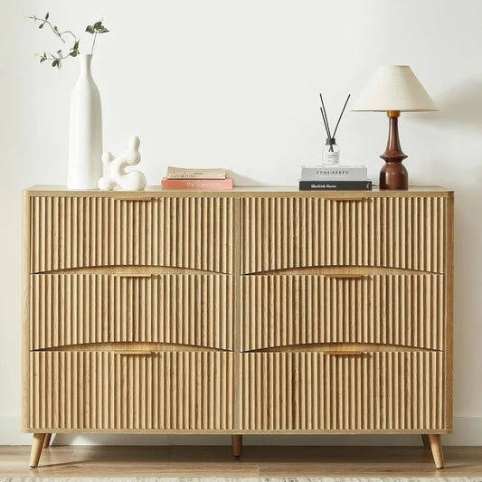 High Concerned Mid Century Modern 6 Drawer Dresser With Waveform Panels