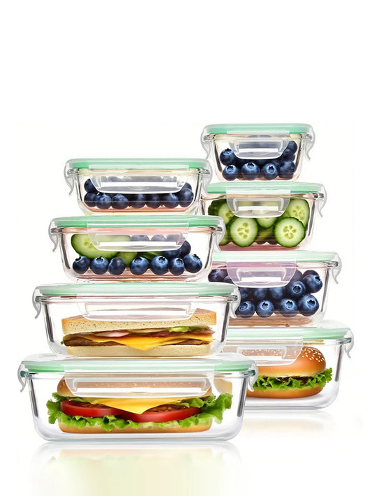 8pcs/blue glass meal prep container set, suitable for microwave, oven, fruit snacks, leftovers, kitchen freshness and storage