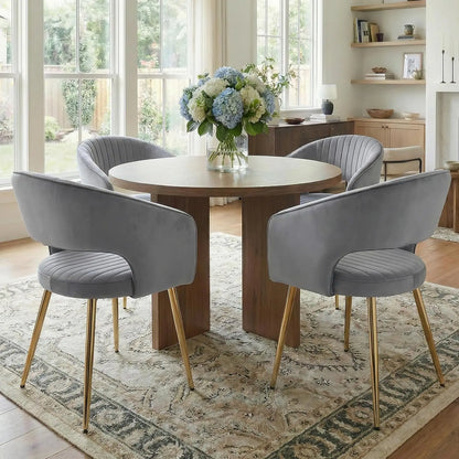 Faux Leather Dining Chairs Gold Legs, Modern Cream PU Leather Dining Room Chairs with Arms Set of 4 Upholstered, Customized