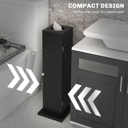 Homcom Toilet Paper Cabinet, Small Bathroom Corner Floor Cabinet with Doors and Shelves, Slim Storage Bathroom Organizer, Black
