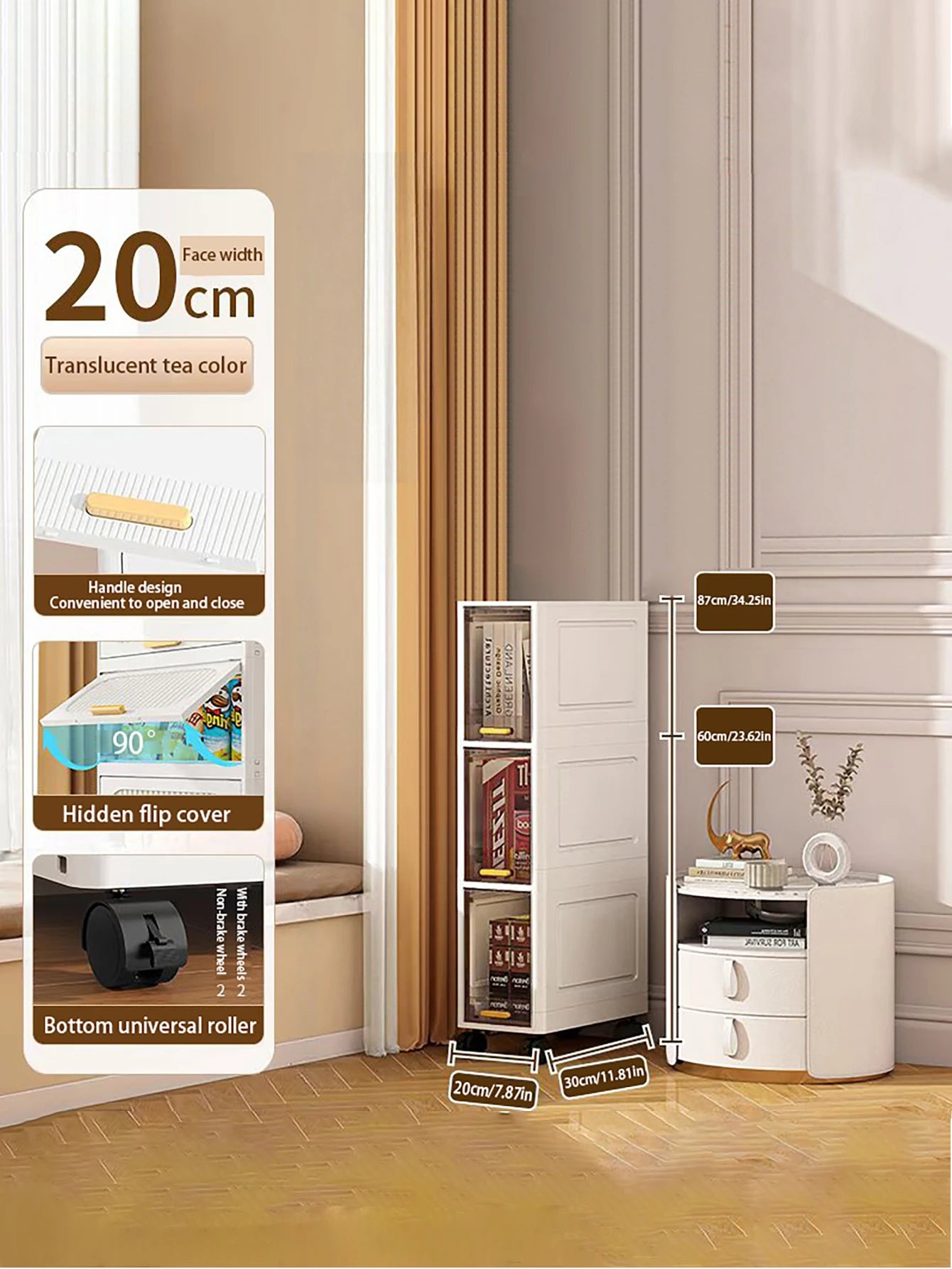 3 Layers Narrow gap storage cabinet suitable for kitchen bathroom gaps lightweight luxury design floor-standing storage units