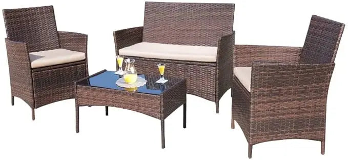 4 Pieces Outdoor Patio Furniture Sets Rattan Chair Wicker Set, Outdoor Indoor Use Backyard Porch Garden Poolside Balcony Furnit