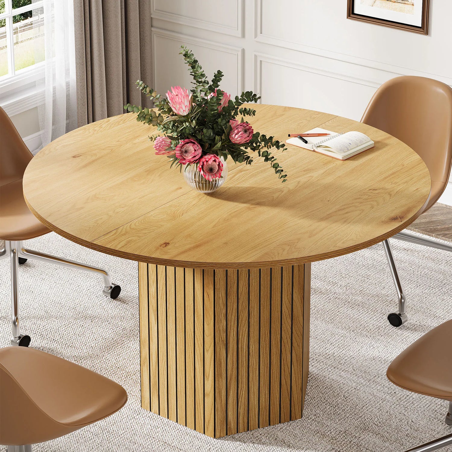 Tribesigns Round Conference Table, 47-Inch Wood Modern Meeting Table for 4-6 People for Conference Room, Meeting Room, Office, B