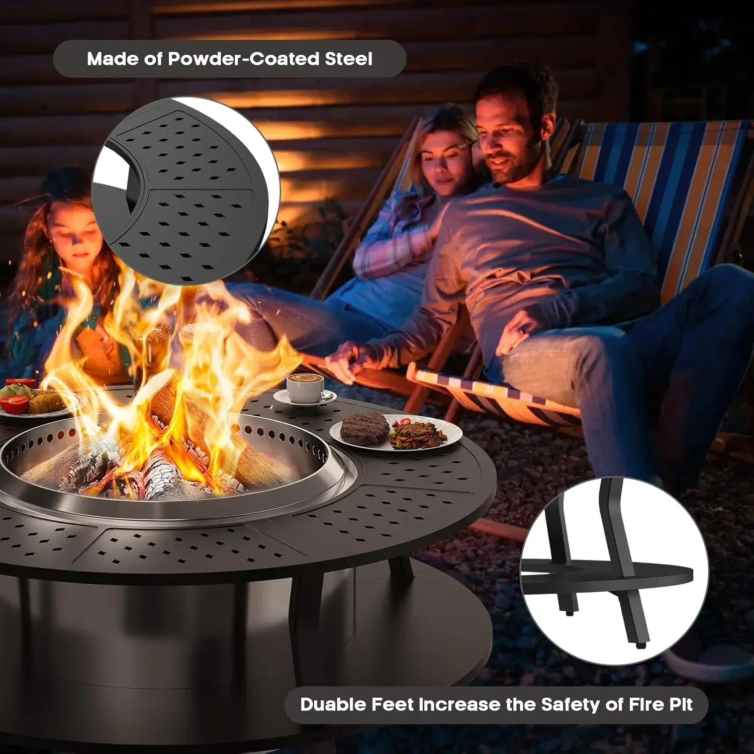 48" Fire Pit Surround Tabletop for Solo Stove Yukon, Bonfire &amp; Tiki, Portable Protective Barrier Equal Width Design with Firewoo