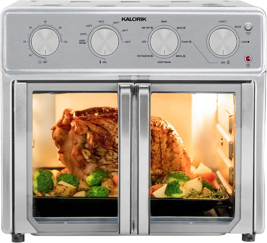 MAXX 26 Qt Air Fryer Oven, 9-in-1 Stainless Steel Toaster Oven with Glass Doors, 1700W, Includes 7 Accessories