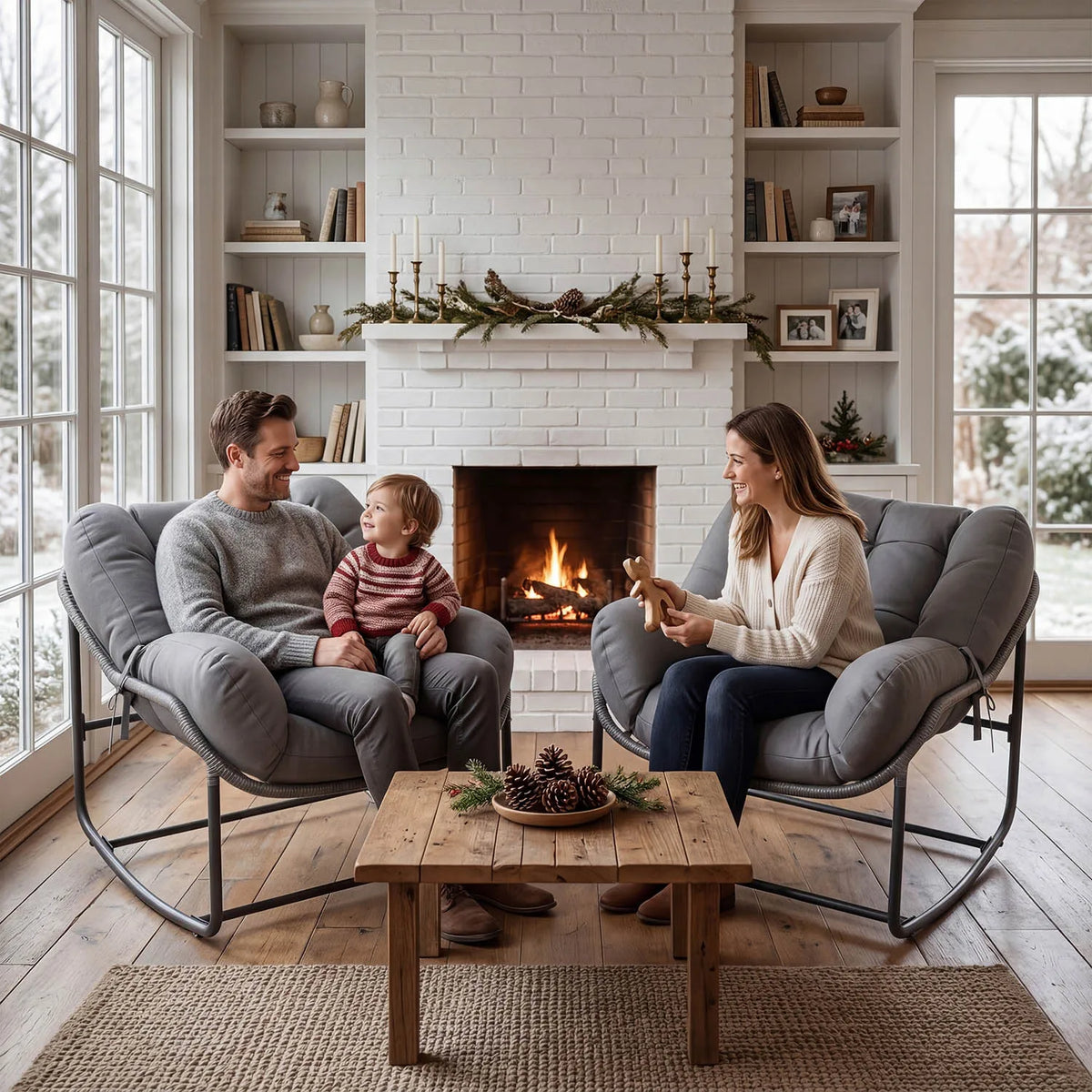 HiMISS Indoor Outdoor Wicker Egg Rocking Chair Set With Cushions