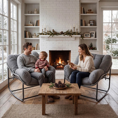 HiMISS Indoor Outdoor Wicker Egg Rocking Chair Set With Cushions
