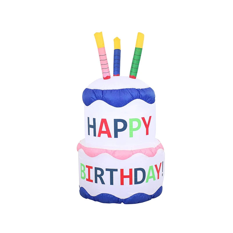 Inflatable Birthday Cake Outdoor Decorations with Candles LED Lighted Blow Up Happy Birthday Party Toys Home Garden Decorations