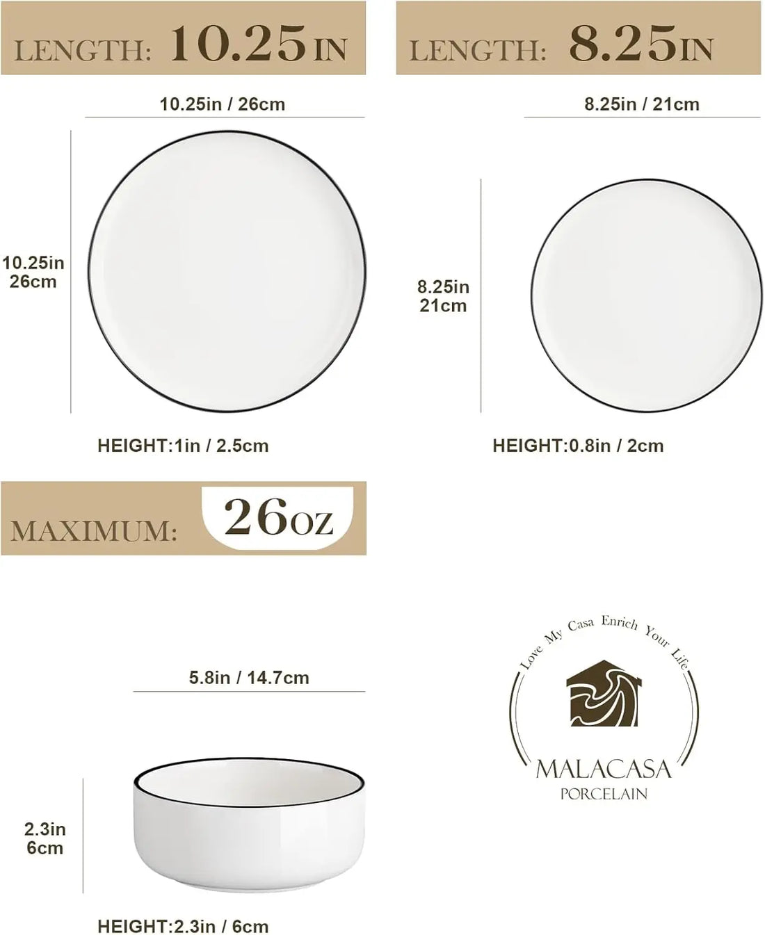 Plates and Bowls Sets, 12 Pieces Modern Porcelain Dinnerware Set for 4 White Kitchen Dinner Dining